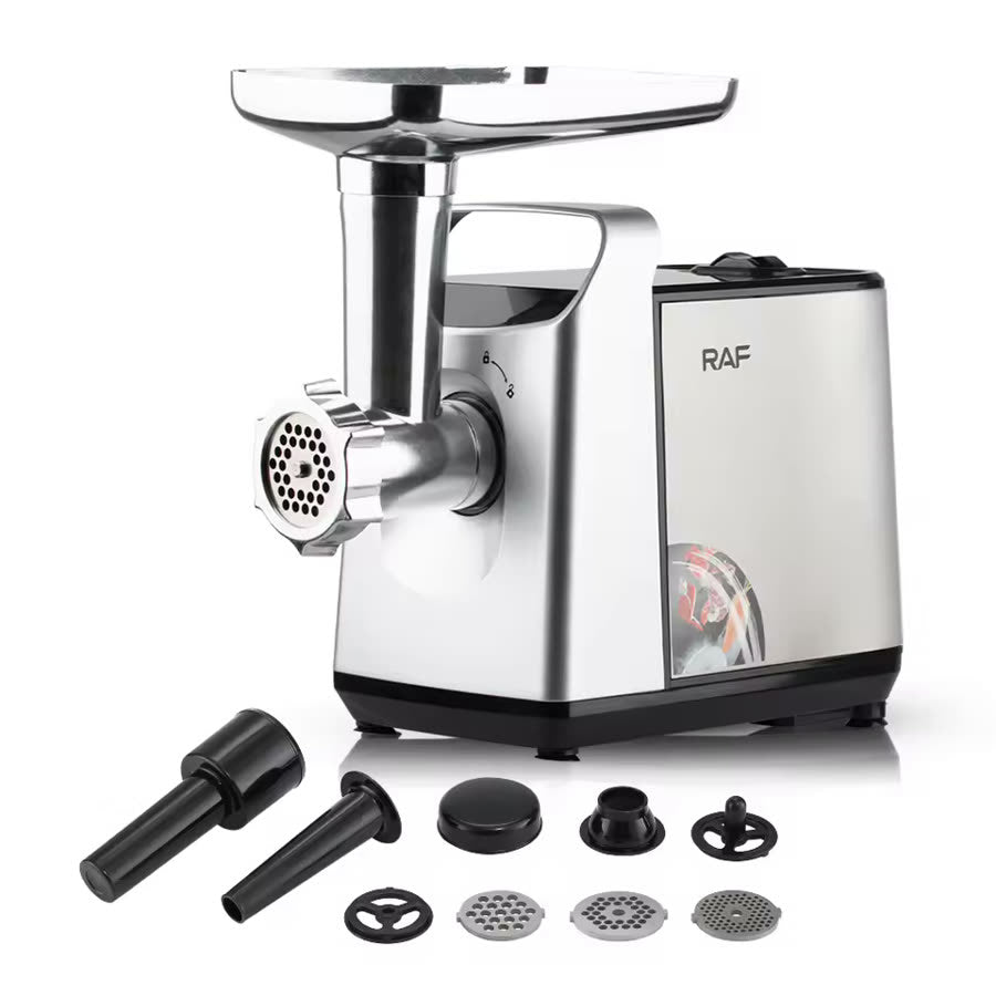 The Meat Grinder — stainless steel body with grinding head and attachment set